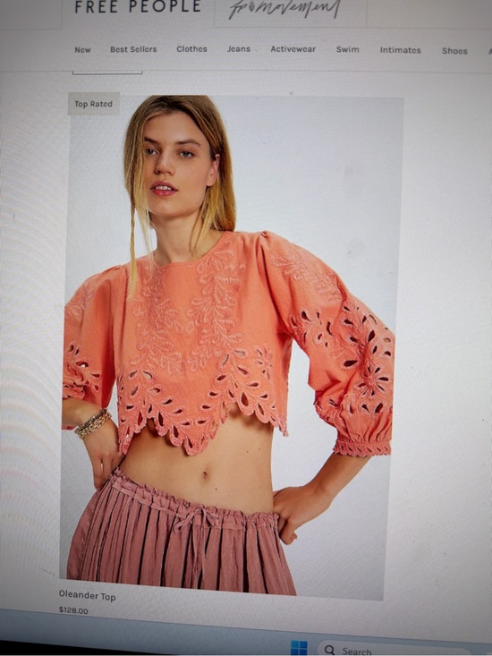 Free People Tops - Free People Coral Eyelet Cropped Top